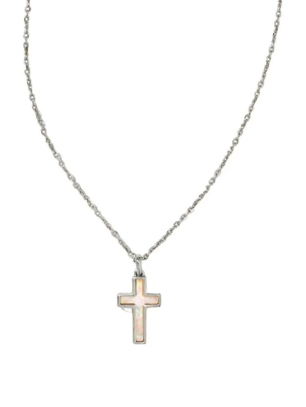 Kendra Scott Cross Silver Pendant Necklace in White Lab Grown Opal